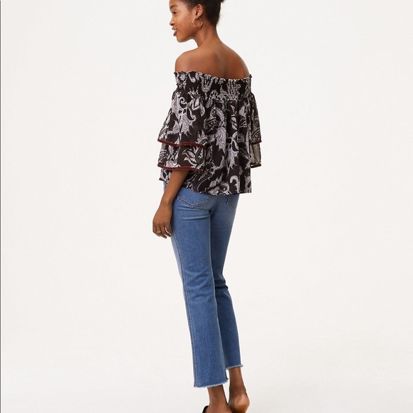 SOLD*** Velvet Trim Off the Shoulder Top - Picture 2 of 3